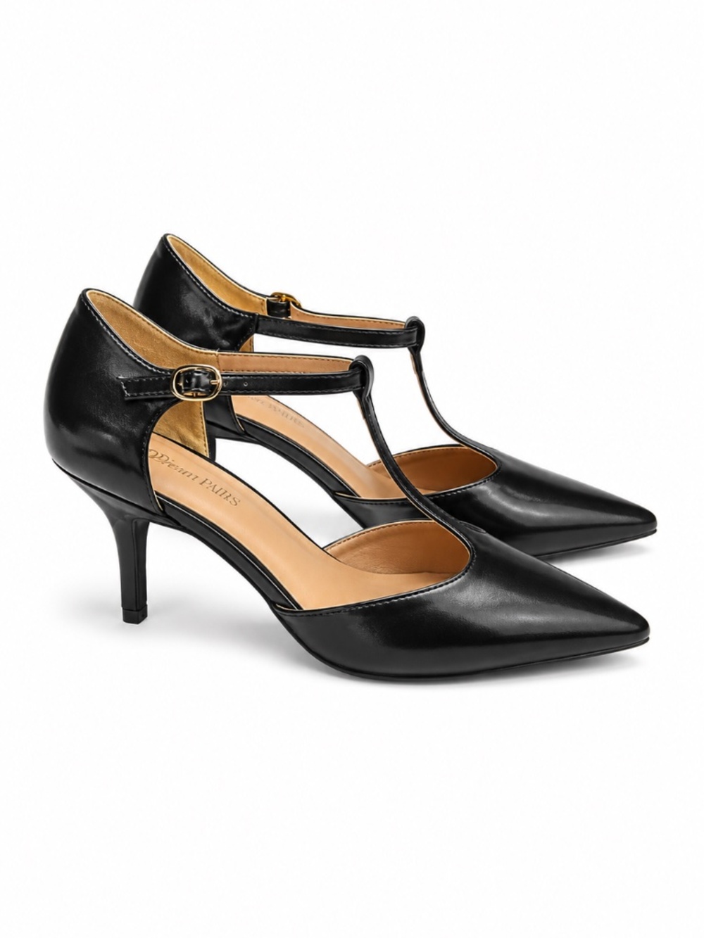 Dream Pairs Women's Black T-Strap Pointed Toe Heel Pumps, 9.5 - Picture 2 of 7
